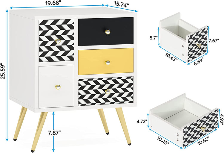 Nightstand, Modern Colorful Bedside End Table With 5 Drawers Tribesigns