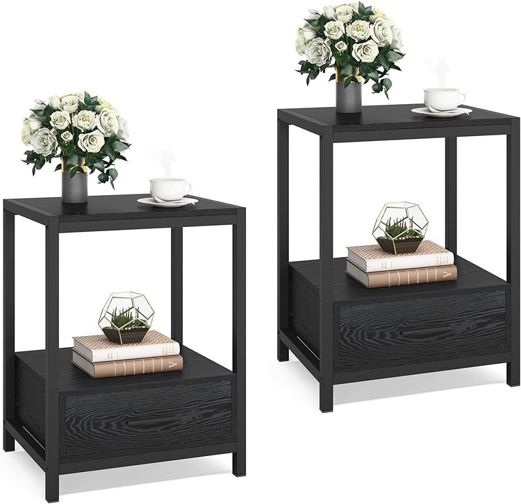Nightstands, End Side Table with Drawer & Storage Shelf Tribesigns