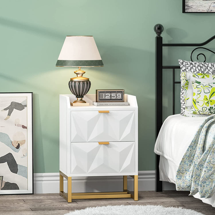 Tribesigns Nightstand, White Side End Table, Bedside Table with Double Drawers