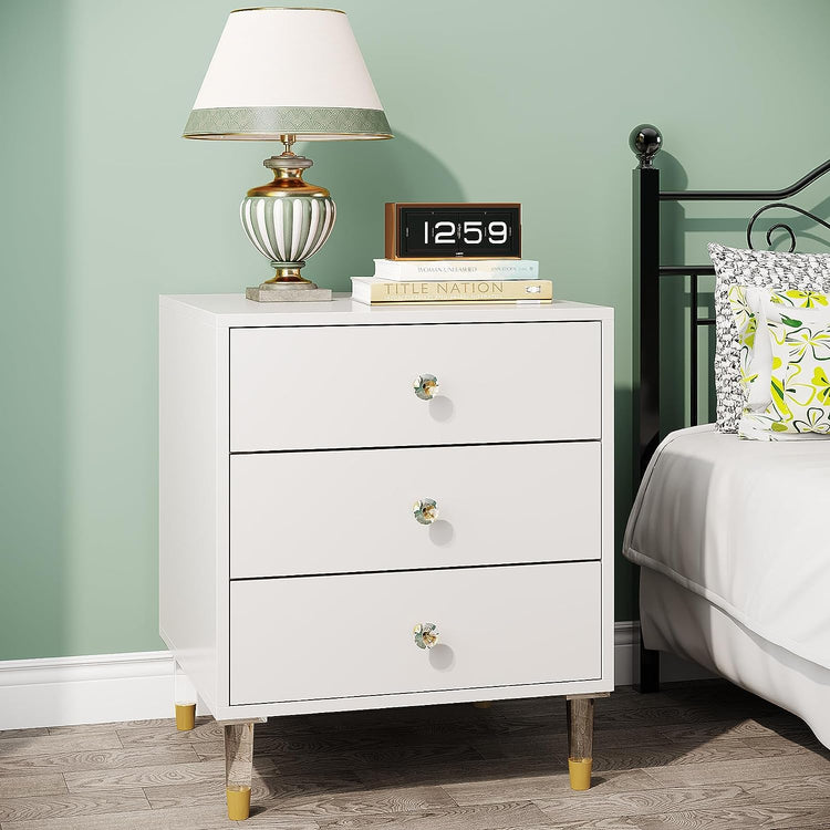 Modern Nightstand, 25.6" Tall Bedside Table with 3 Drawers Tribesigns