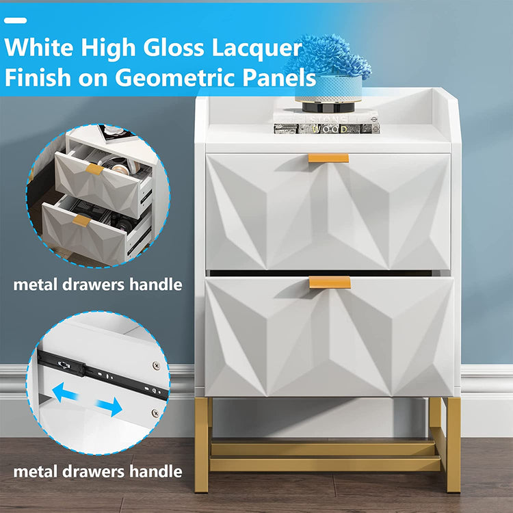 Tribesigns Nightstand, White Side End Table, Bedside Table with Double Drawers