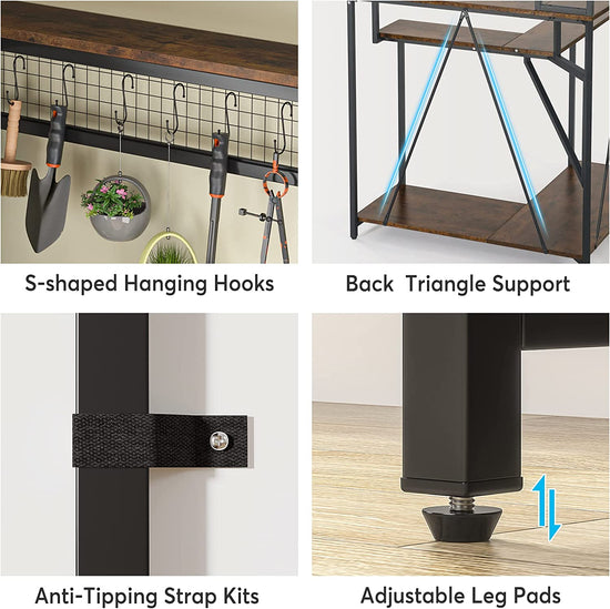 Corner Plant Stand, 67" Tall Flower Shelf with 15 Hanging Hooks Tribesigns