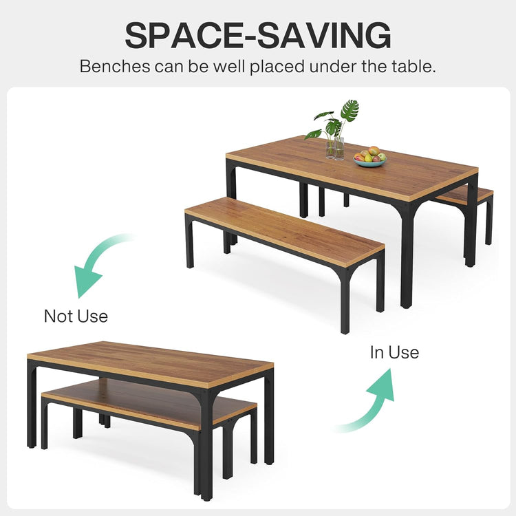 3 Pieces Dining Table Set for 6 People, Rectangular Kitchen Table with 2 Benches Tribesigns