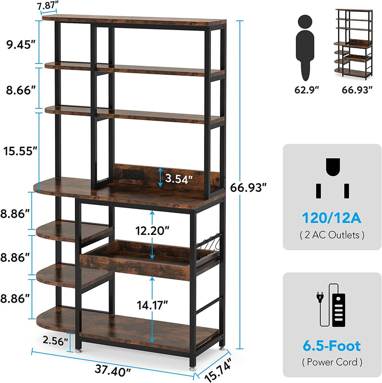 10-Tier Kitchen Bakers Rack with Power Outlets & Pull-Out Drawer Tribesigns