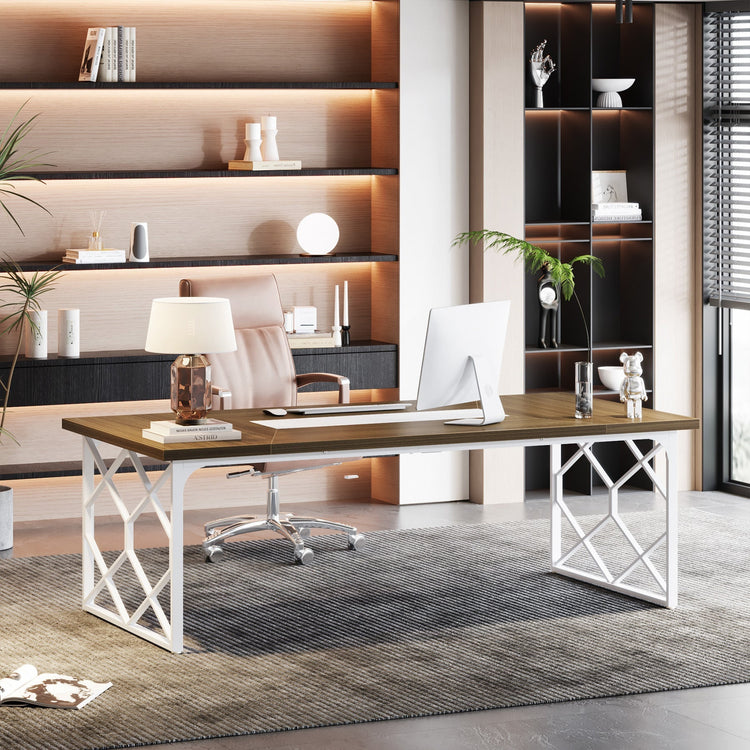 74.8" Executive Desk, Stylish Computer Desk with Heavy-Duty Metal Frame Tribesigns