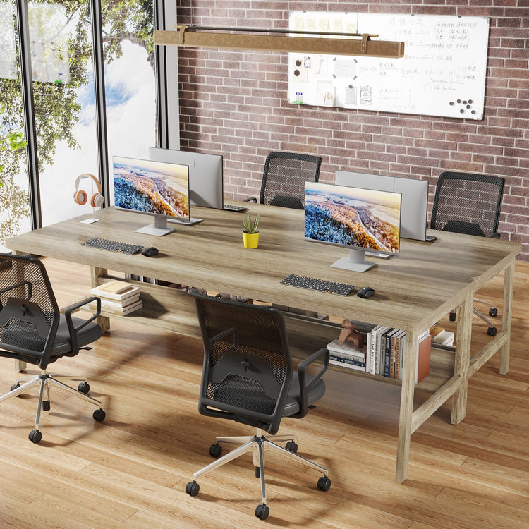 78.7" Two Person Computer Desk with Open Storage Shelf and Metal Legs Tribesigns