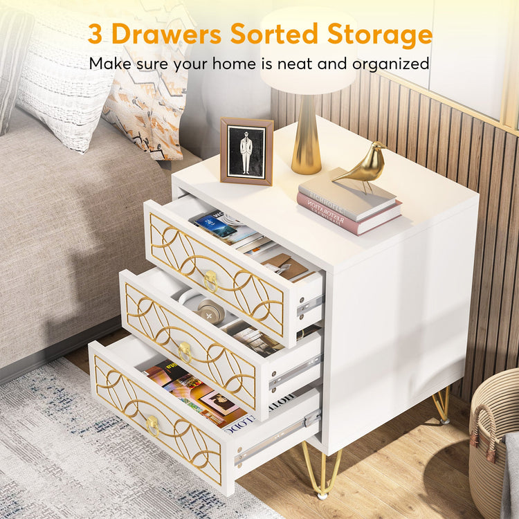 Nightstand, Modern Bedside Table Sofa End Table with 3 Drawers Tribesigns