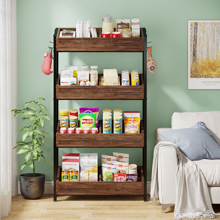 Wood Fruit Vegetable Storage Rack Stand, 4-Tier Storage Organizer Tribesigns