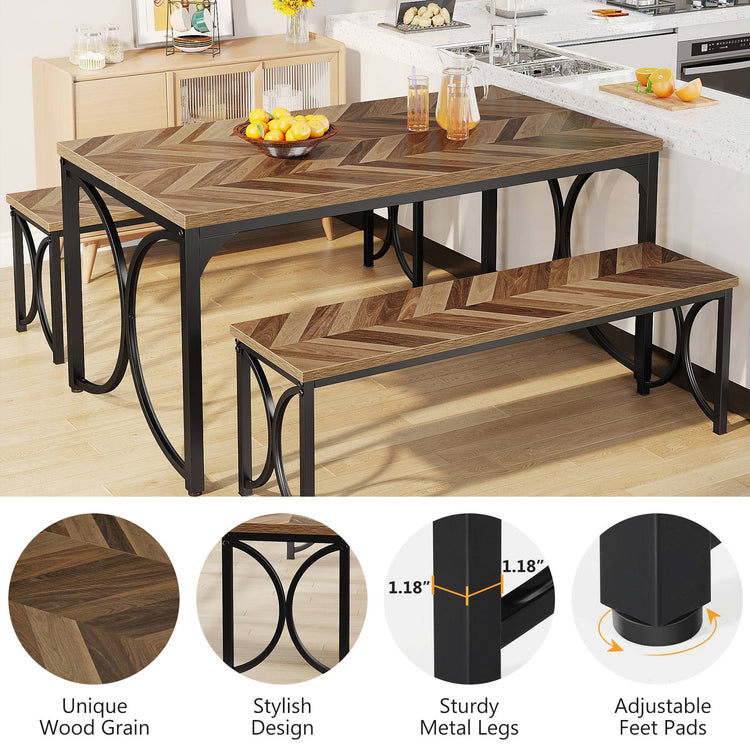 3-Piece Dining Table Set, 47'' Rectangular Kitchen Table with Two Benches Tribesigns