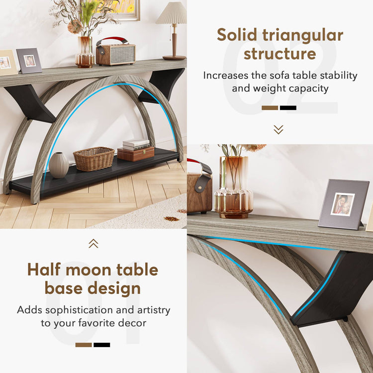 2-Tier Console Table, 70.9" Entryway Table with Half Moon Frame Tribesigns