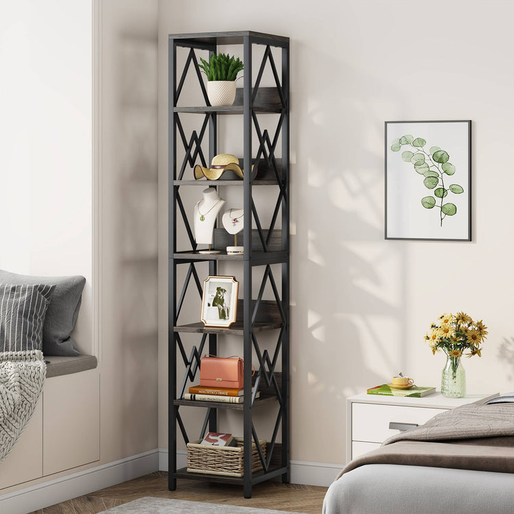 Tribesigns Bookshelf, 75" Tall Narrow Bookcase Open Storage Display Rack Tribesigns
