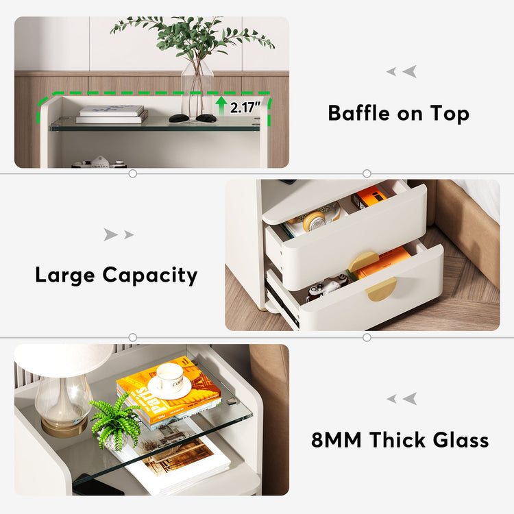 Nightstand, 2-Drawer Modern Bedside Table with Open Storage Tribesigns