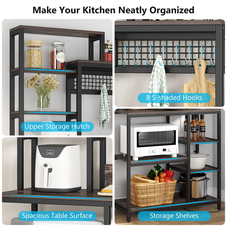 Bakers Rack with Power Outlet, 9-Tier Microwave Stand with Hutch Tribesigns
