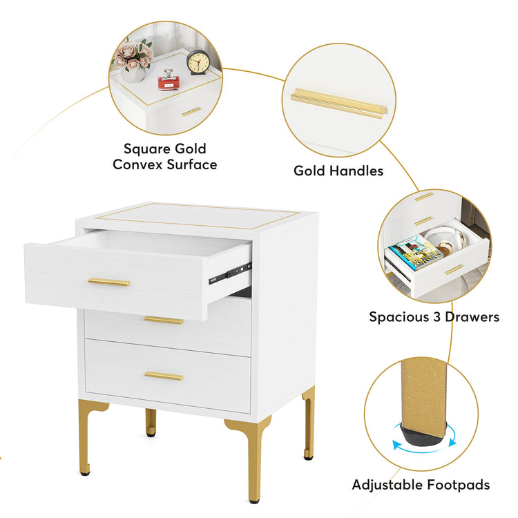 Nightstand, Modern 3 Drawers Bedside Table with Square Side Top Tribesigns