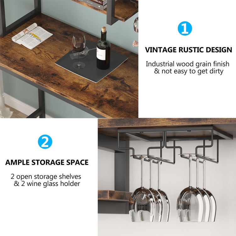 Bar Table Set, Industrial Pub Table with 2 Bar Stools & with Glass Holder Tribesigns