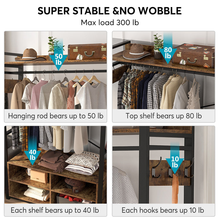 Freestanding Closet Organizer, Heavy Duty Clothes Garment Rack with Shelves Tribesigns