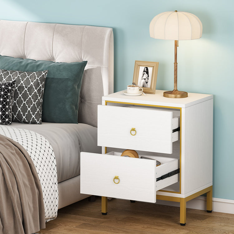 Nightstand, Modern End Bedside Table with 2 Drawers Tribesigns