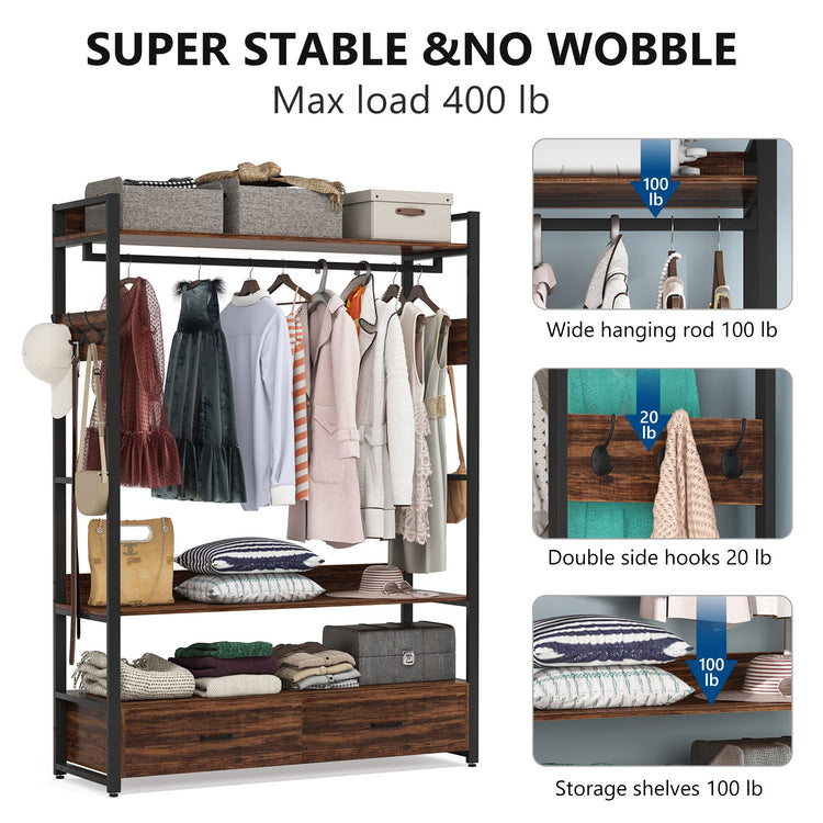 Tribesigns Freestanding Closet Organizer, Garment Rack with Drawers & Storage Shelves