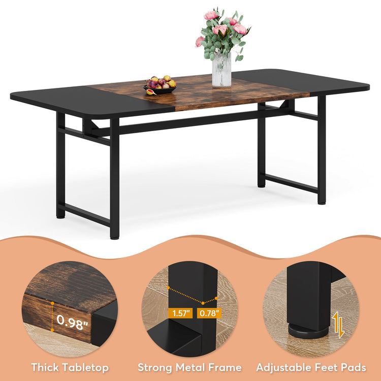 70.8" Dining Table, Industrial Rectangle Kitchen Table for 6-8 People Tribesigns