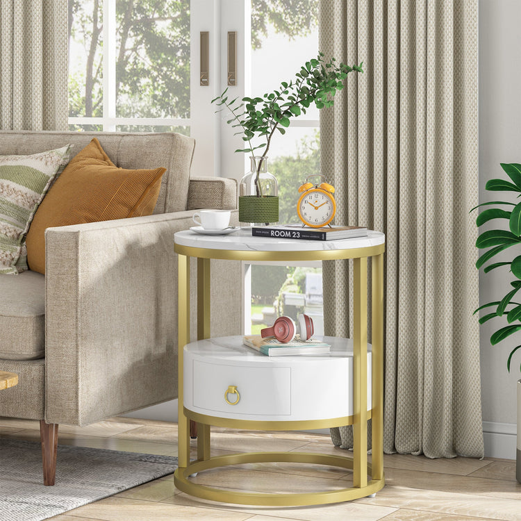 Nightstand, Modern Round Bedside End Table with Drawer Tribesigns