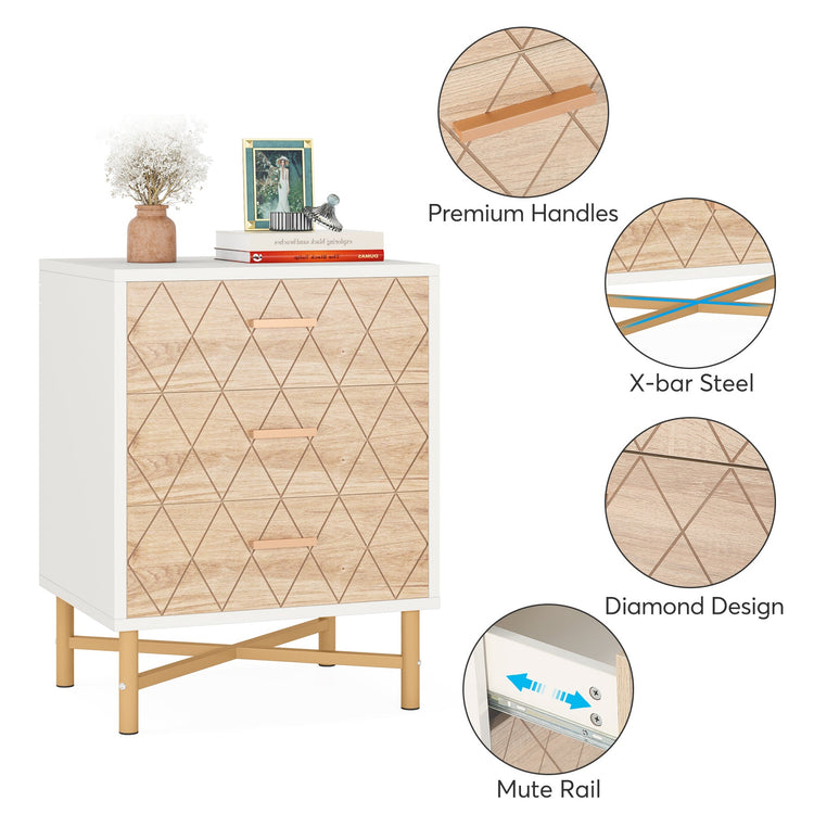 Nightstand, Modern Bedside Table with 3 Drawers, Sofa End Table Tribesigns