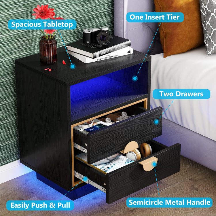 LED Nightstand, 2 Drawers Bedside End Table with Led Lights Tribesigns