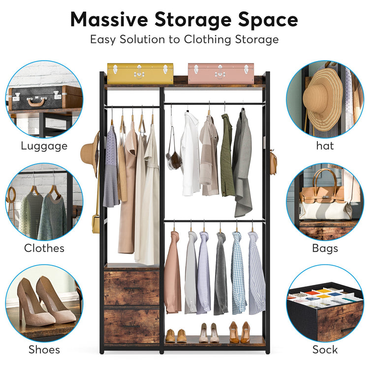 Freestanding Closet Organizer, 2 Fabric Drawers Garment Clothes Rack Tribesigns