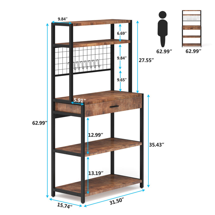 Kitchen Baker's Rack, 5-Tier Kitchen Storage Shelf with Hutch Tribesigns