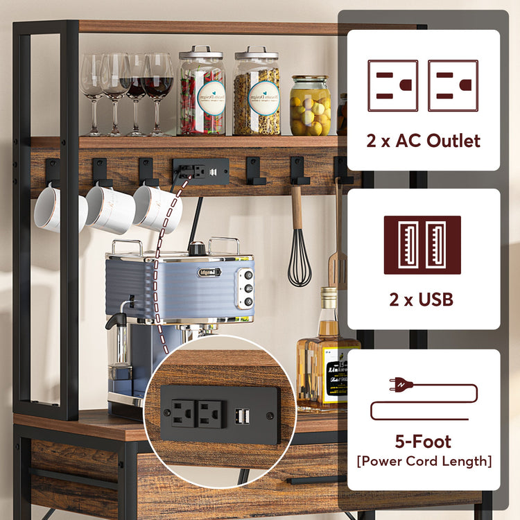 5-Tier Kitchen Baker's Rack with Power Outlets, Drawer & Sliding Shelves Tribesigns