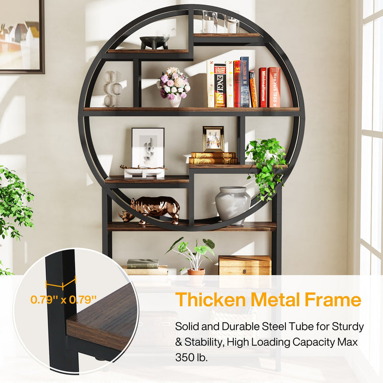 8-Tier Bookshelf, 75-Inch Industrial Bookcase Display Shelf Tribesigns