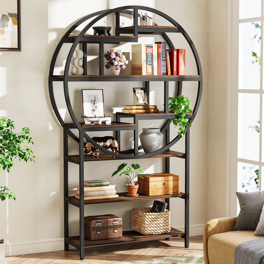 8-Tier Bookshelf, 75-Inch Industrial Bookcase Display Shelf Tribesigns