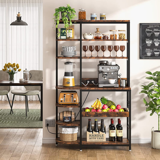 10-Tier Kitchen Bakers Rack with Power Outlets & Pull-Out Drawer Tribesigns