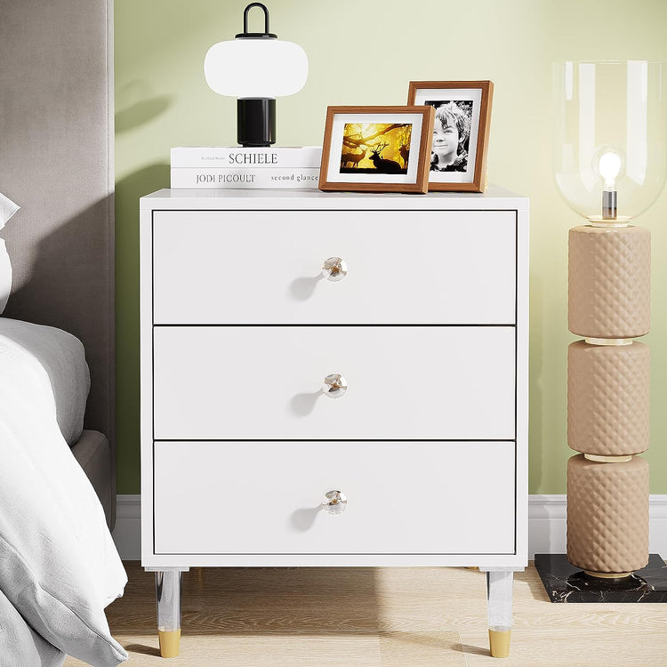 Modern Nightstand, 25.6" Tall Bedside Table with 3 Drawers Tribesigns