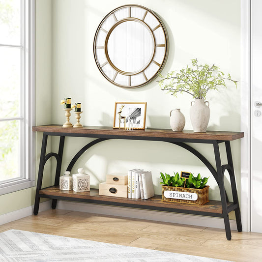 Console Table, 70.8” Sofa Tables Entryway Table with 2 Tier Wood Shelves Tribesigns
