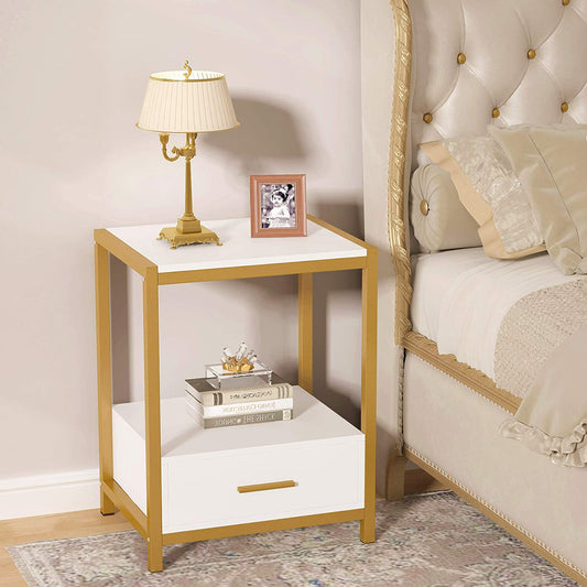 Nightstands, End Side Table with Drawer & Storage Shelf Tribesigns