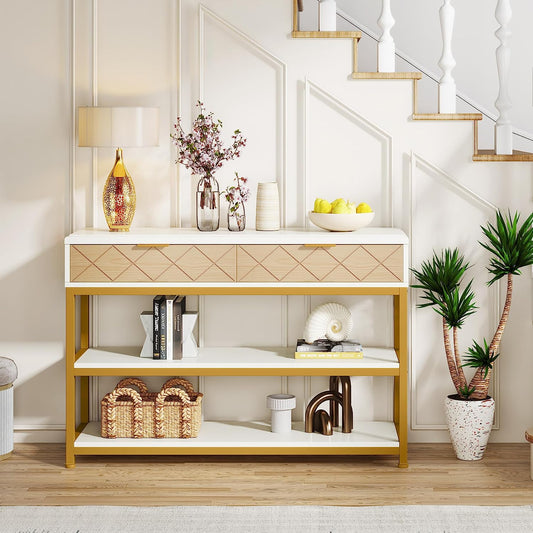 Console Table, Modern Sofa Table with 2 Drawers & Storage Shelves Tribesigns