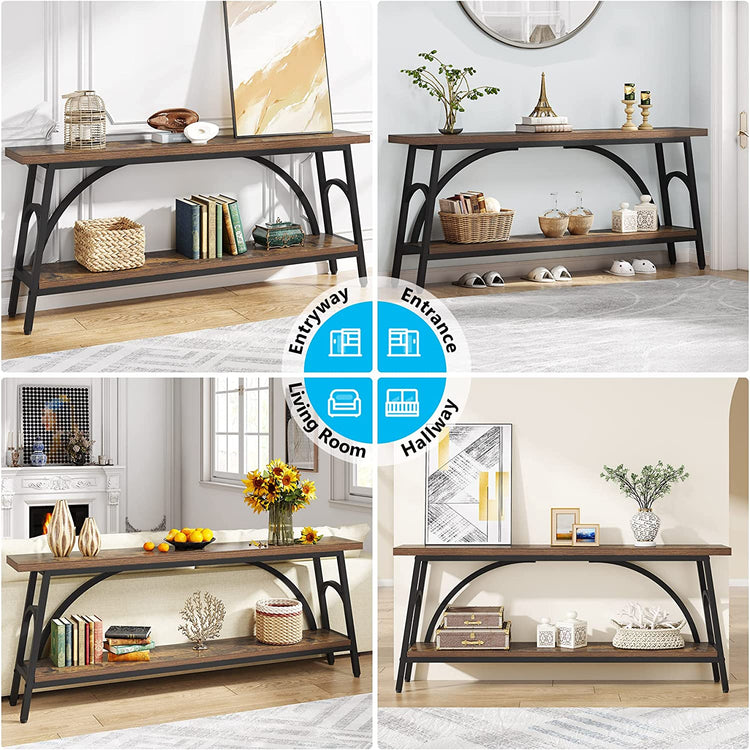 Console Table, 70.8” Sofa Tables Entryway Table with 2 Tier Wood Shelves Tribesigns