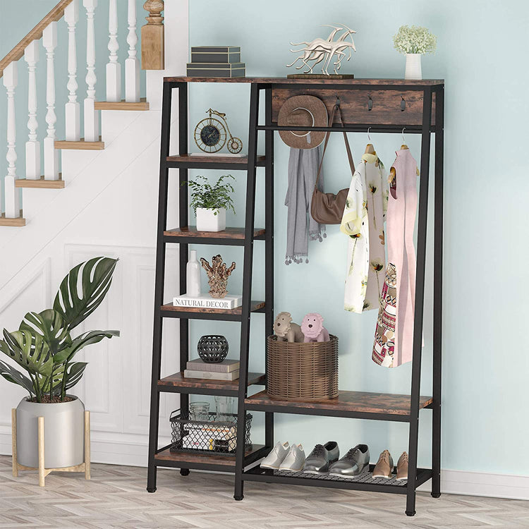 Freestanding Closet Organizer, 5-Tier Shelves Coat Garment Rack Tribesigns