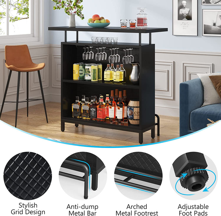 Bar Unit, 3-Tier Bar Table Liquor Cabinet with Stemware Rack Tribesigns