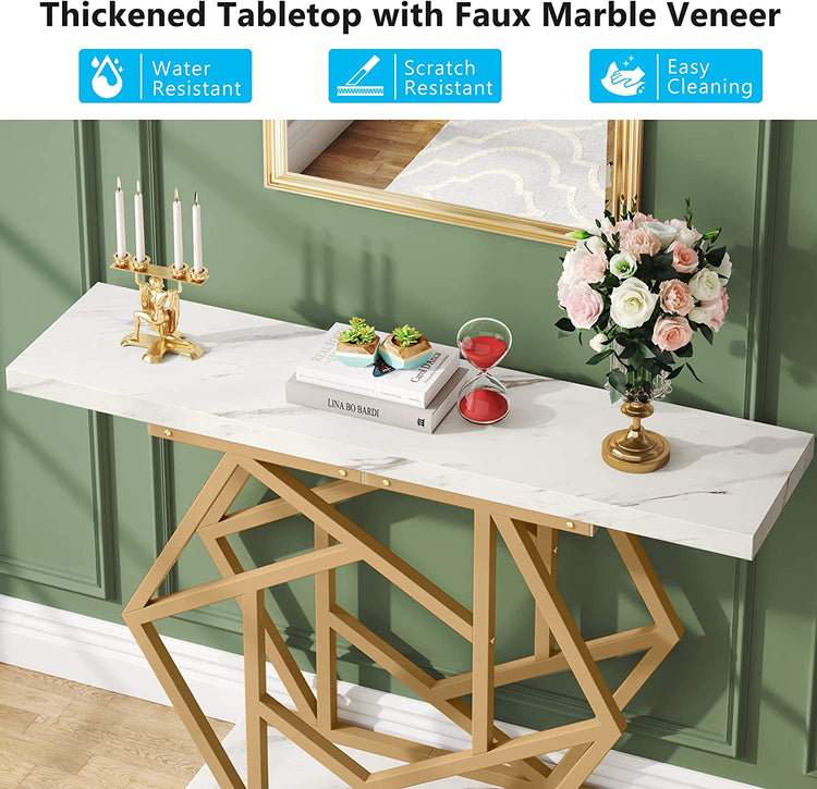 Console Table, Modern 47" Sofa Table with Gold Metal Base Tribesigns