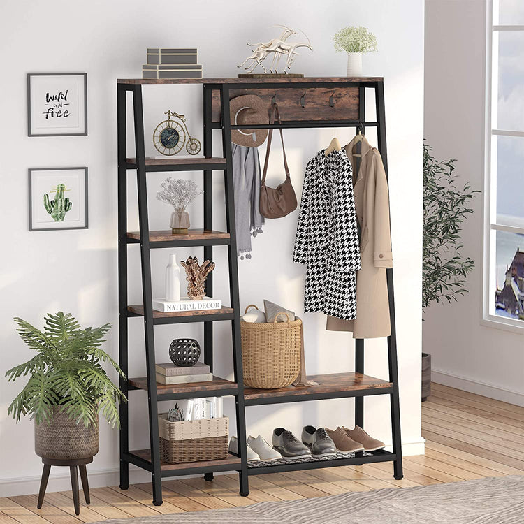 Tribesigns Freestanding Closet Organizer, 5-Tier Shelves Coat Garment Rack