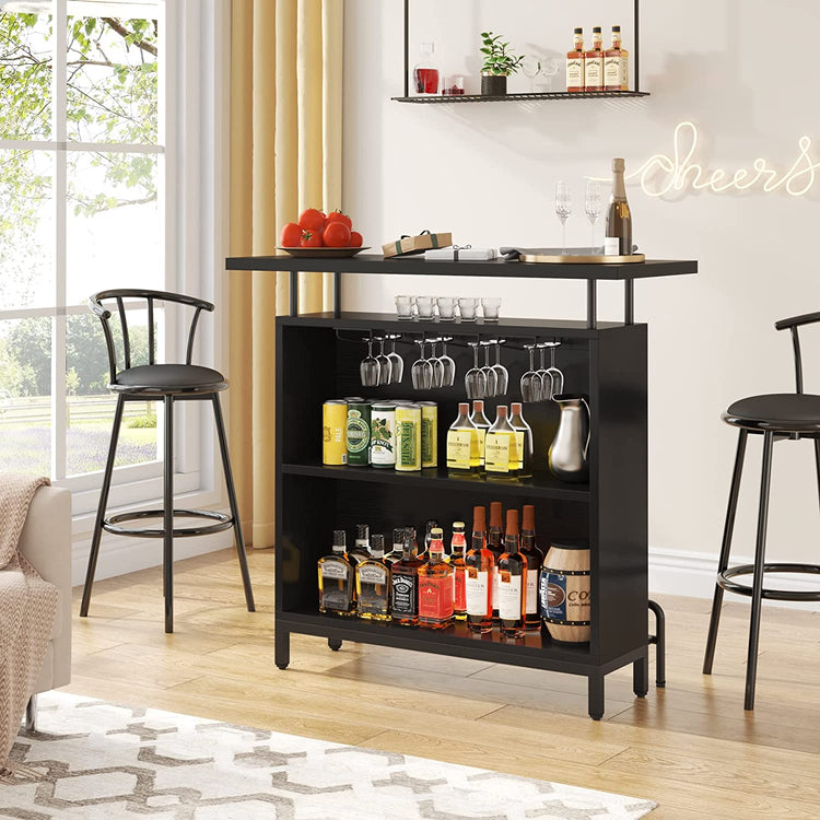 Bar Unit, 3-Tier Bar Table Liquor Cabinet with Stemware Rack Tribesigns