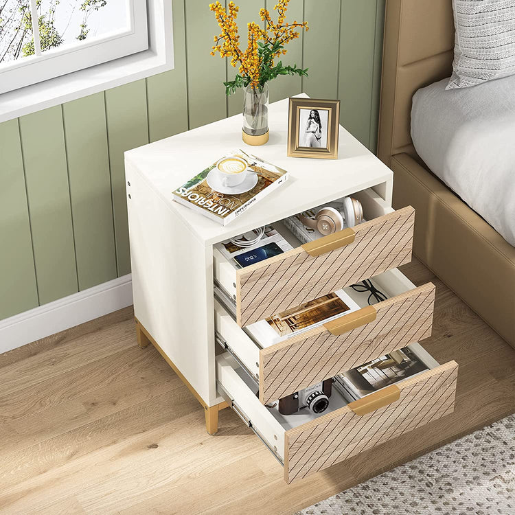 Nightstand, 3 Drawers Bedside End Table for Bedroom Tribesigns