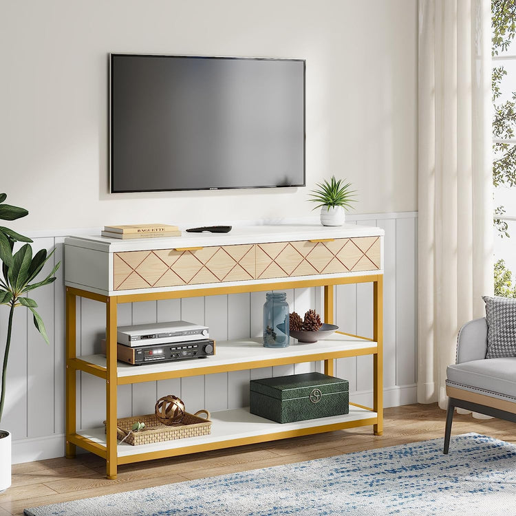 Console Table, Modern Sofa Table with 2 Drawers & Storage Shelves Tribesigns