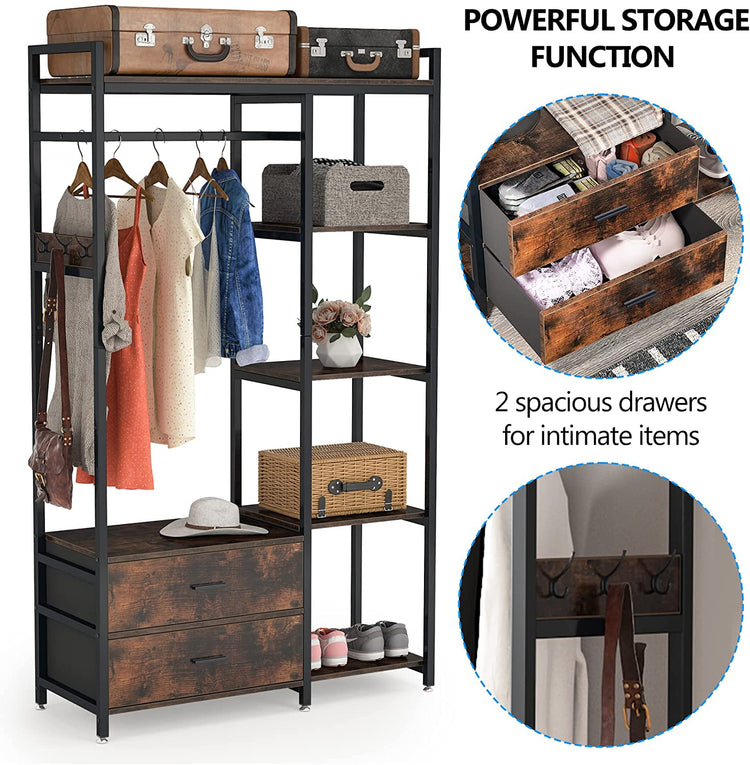 Freestanding Closet Organizer, Garment Rack with 2 Fabric Drawers Tribesigns