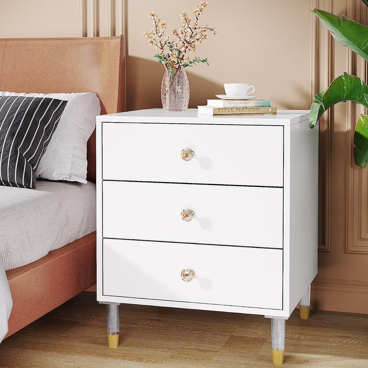Modern Nightstand, 25.6" Tall Bedside Table with 3 Drawers Tribesigns