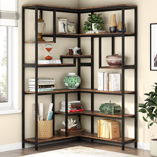 Tribesings Corner Bookshelf, 6-Tier Industrial Etagere Corner Bookcase Tribesigns