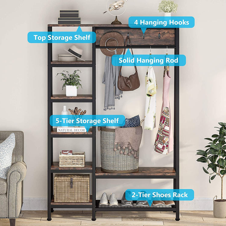 Tribesigns Freestanding Closet Organizer, 5-Tier Shelves Coat Garment Rack