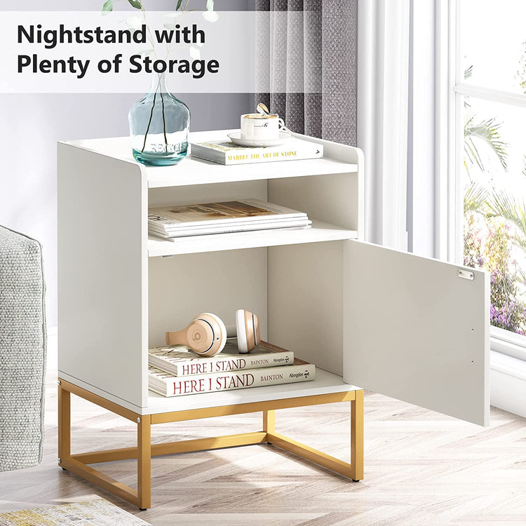 Nightstand, Modern Bedside Table with Cabinet and Storage Shelf Tribesigns