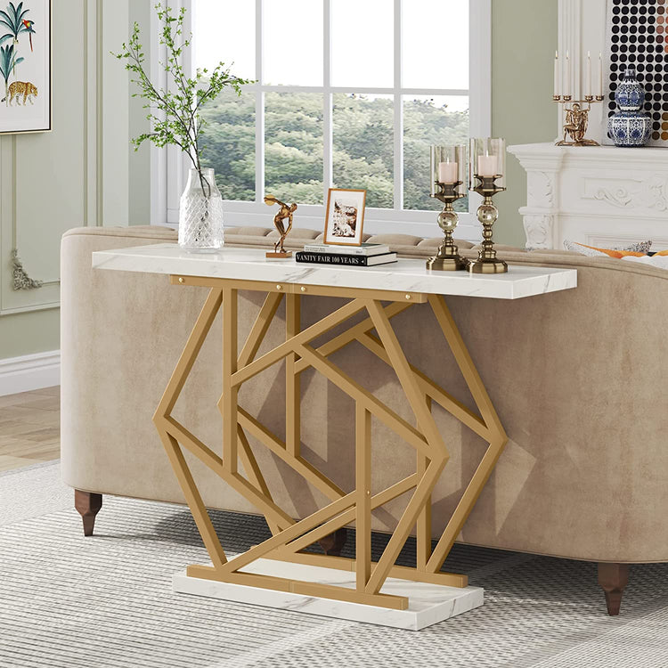 Console Table, Modern 47" Sofa Table with Gold Metal Base Tribesigns